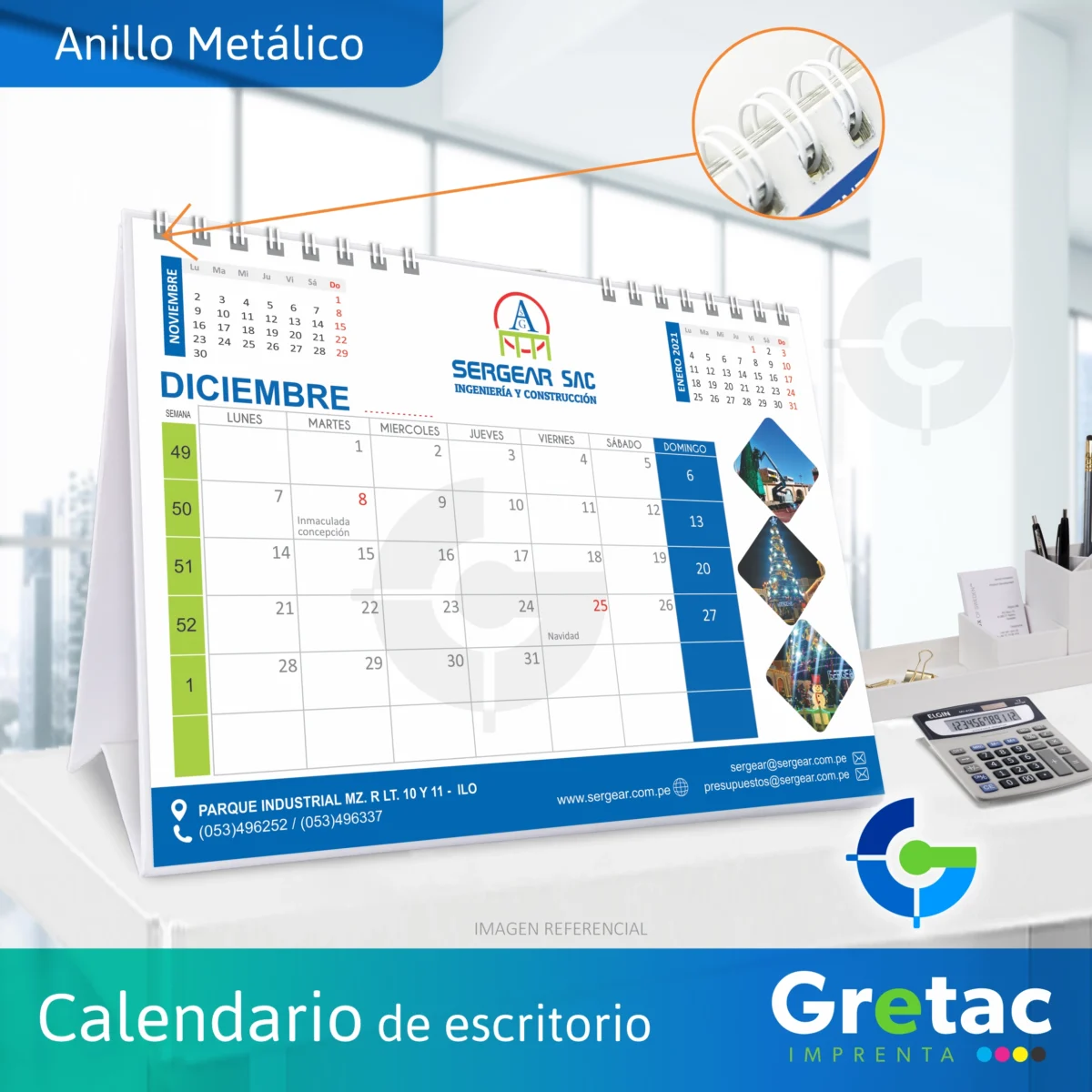 calendario de escritorio anillo metal